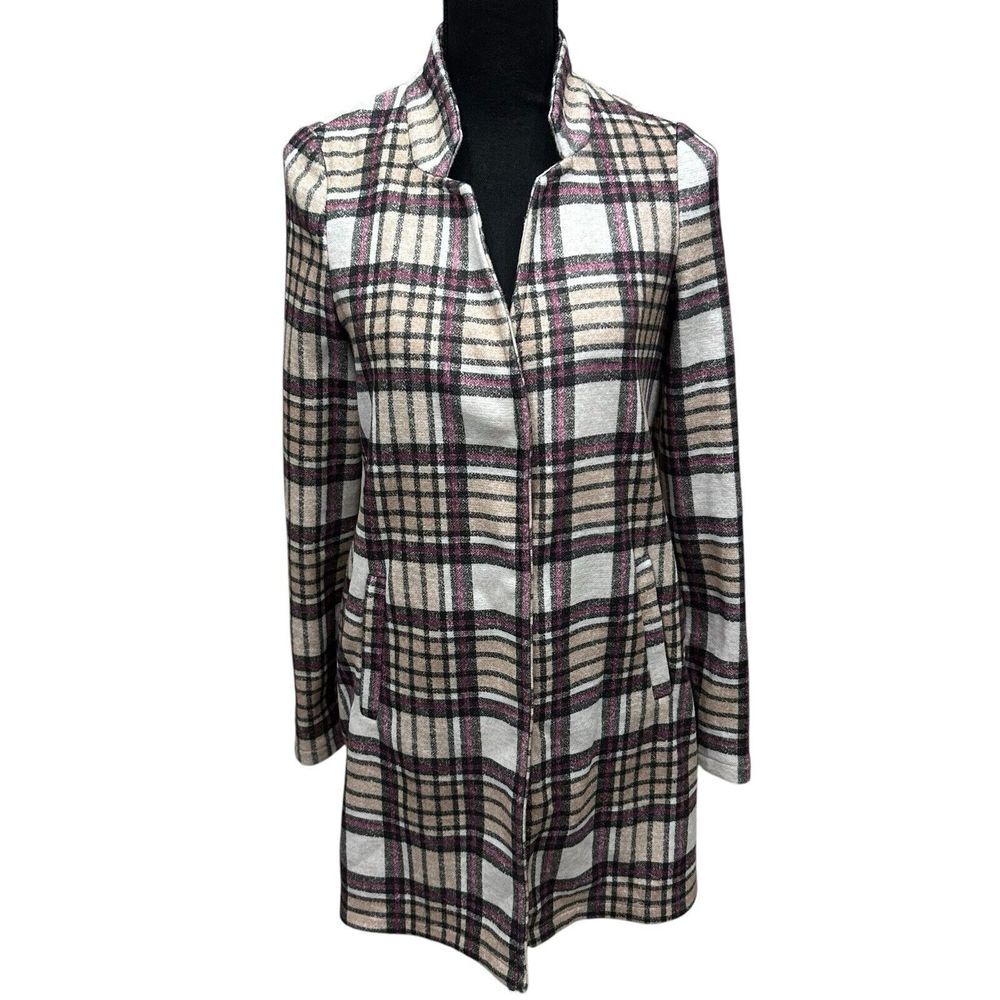 Vero Moda Women's Size XS Katrine Tan Buffalo Plaid Long Jacket Pockets